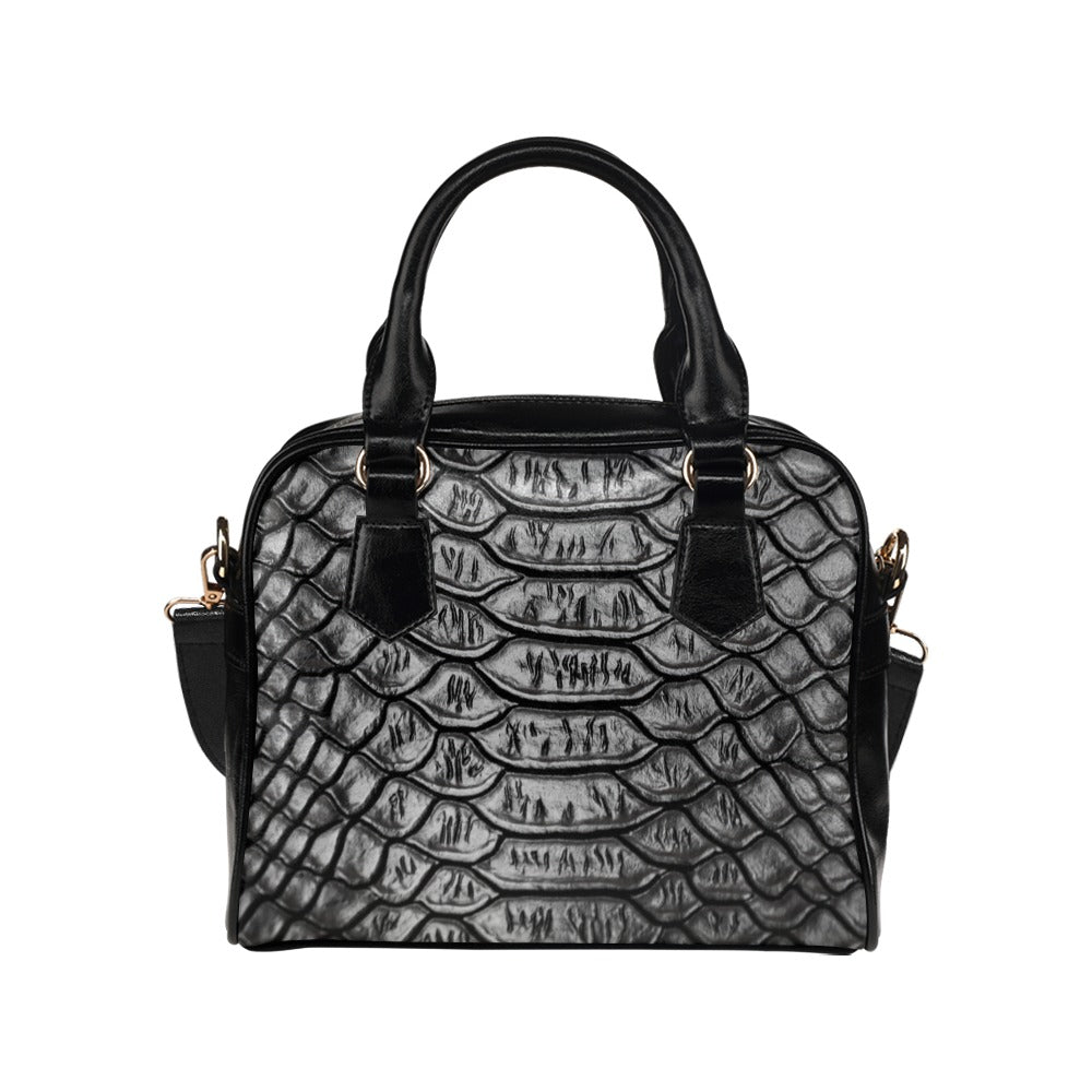 Reptile Skin Crocodile Snake Black Shoulder Handbag