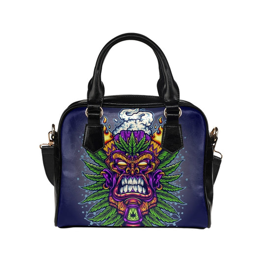 Angry Tiki Trippy Marijuana Leaf and Cloud 420 Shoulder Handbag