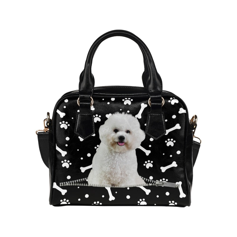 Poodle Puppy Zip Paws and Bones Shoulder Handbag