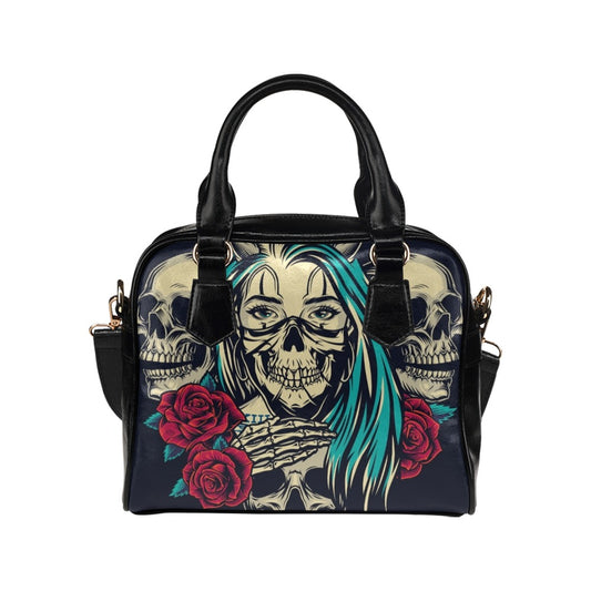 Colorful Tattoo Vintage Biker Skull Roses Shoulder Handbag