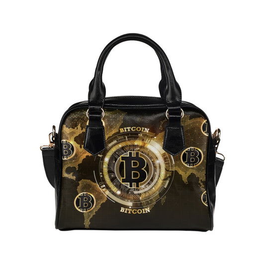 Bitcoin Digital Currency World Map Shoulder Handbag