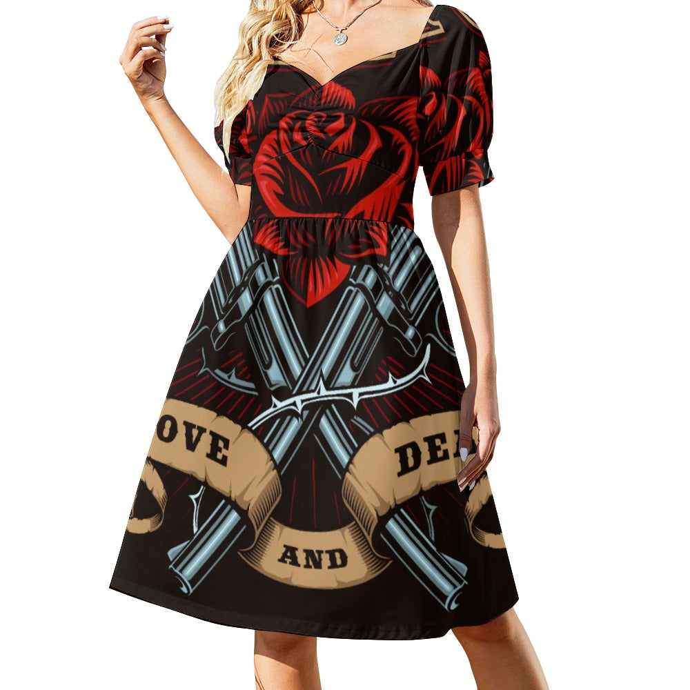 Guns Roses Biker Girl Sweetheart Dress