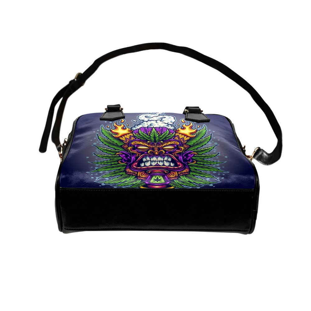 Angry Tiki Trippy Marijuana Leaf and Cloud 420 Shoulder Handbag