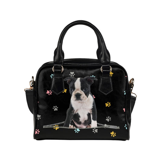 Boston Terrier Zip Colorful Paws Shoulder Handbag