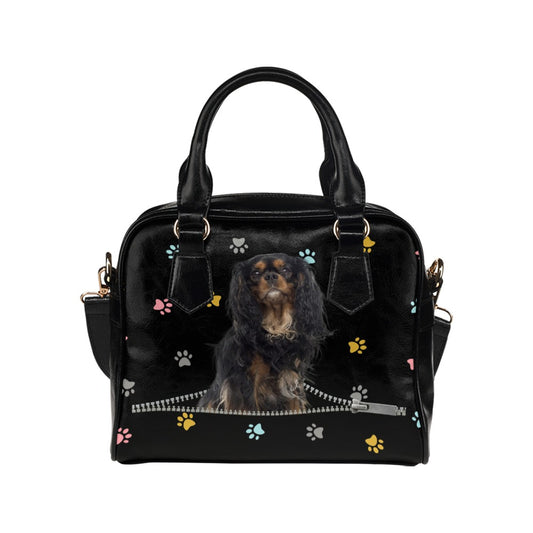 Cavalier King Charles Spaniel Zip Colorful Paws Shoulder Handbag