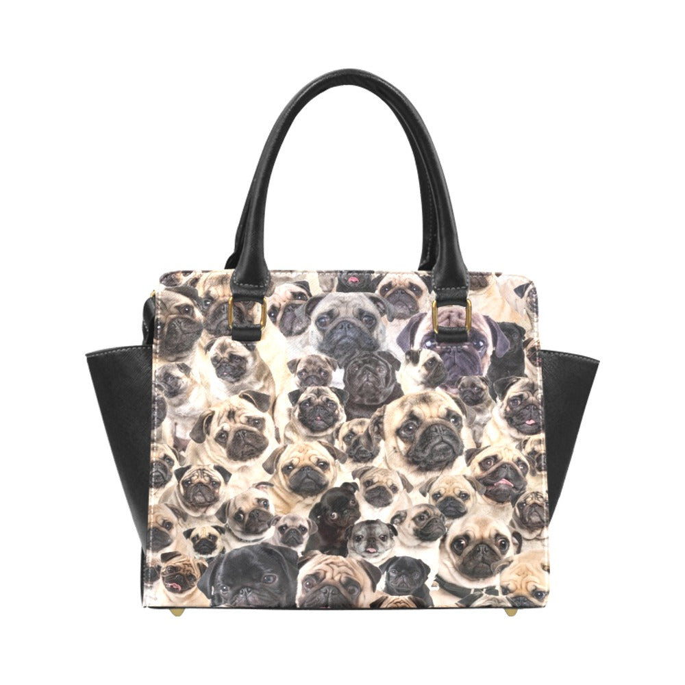 Pug Full Face Cute Gift Dog Lover Rivet Shoulder Handbag