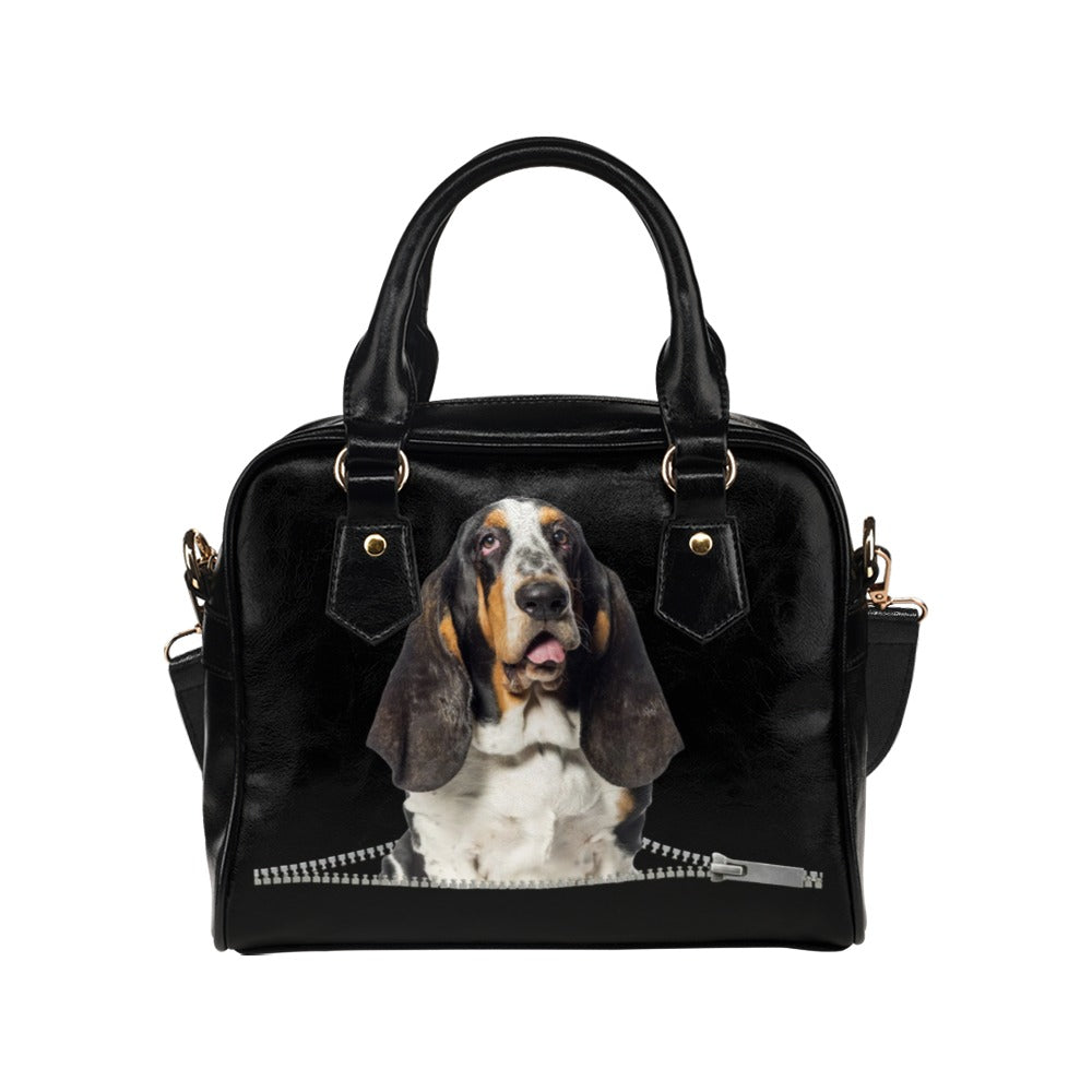 Basset Hound Zip Shoulder Handbag