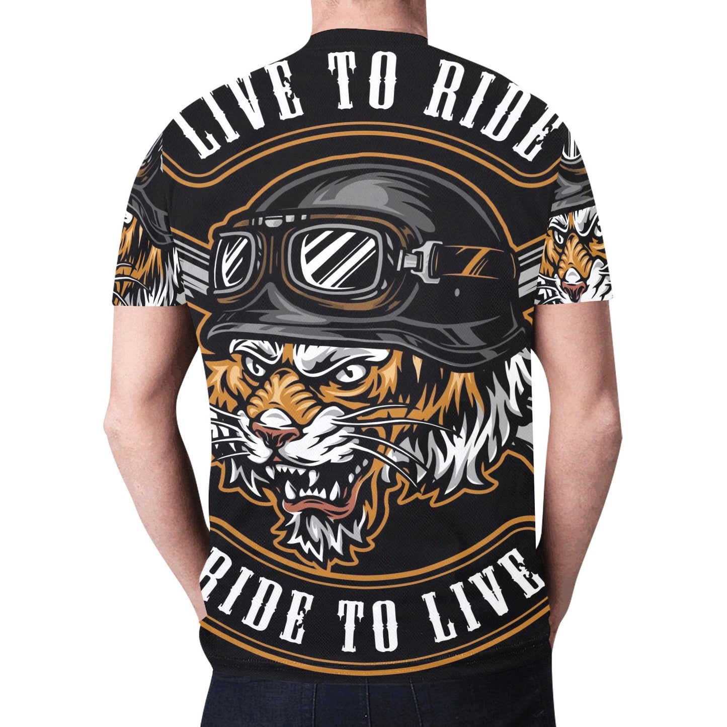 Vintage Motorcycle Angry Tiger Crossed Wrenches New All Over Print T-shirt