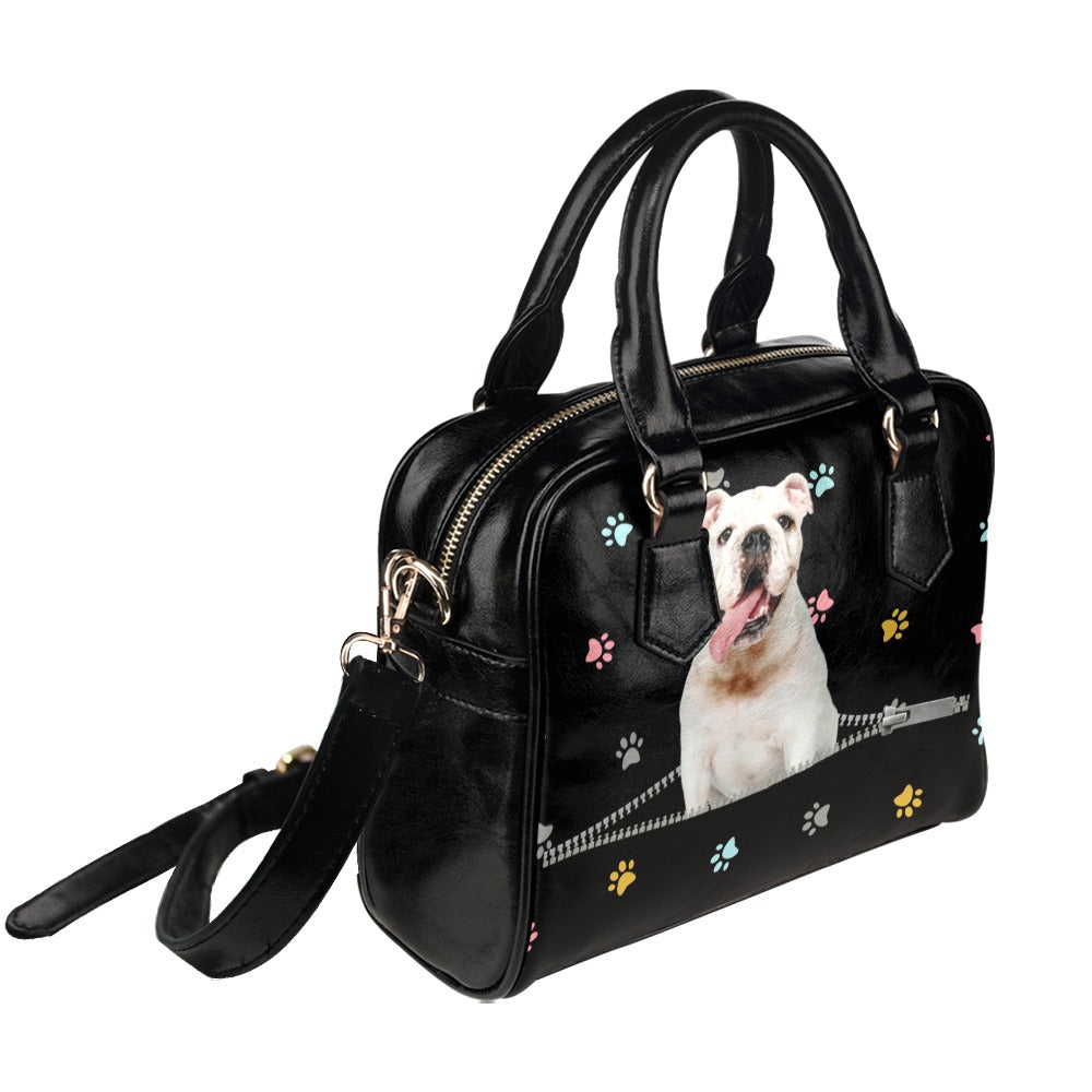 Bulldog Puppy Zip Colorful Paws Shoulder Handbag