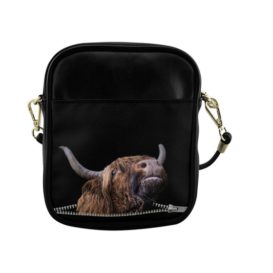 Highland Cow Zip Sling Bag