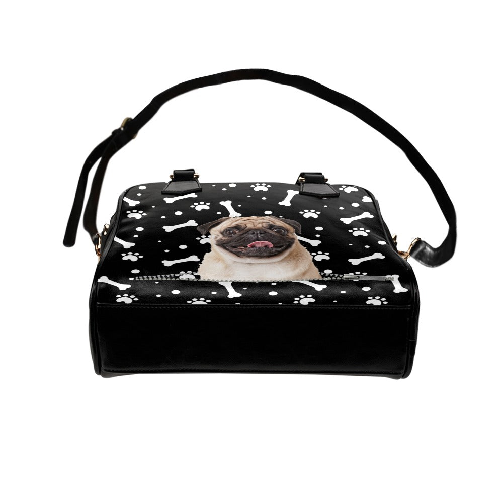 Pug Paws and Bones Shoulder Handbag