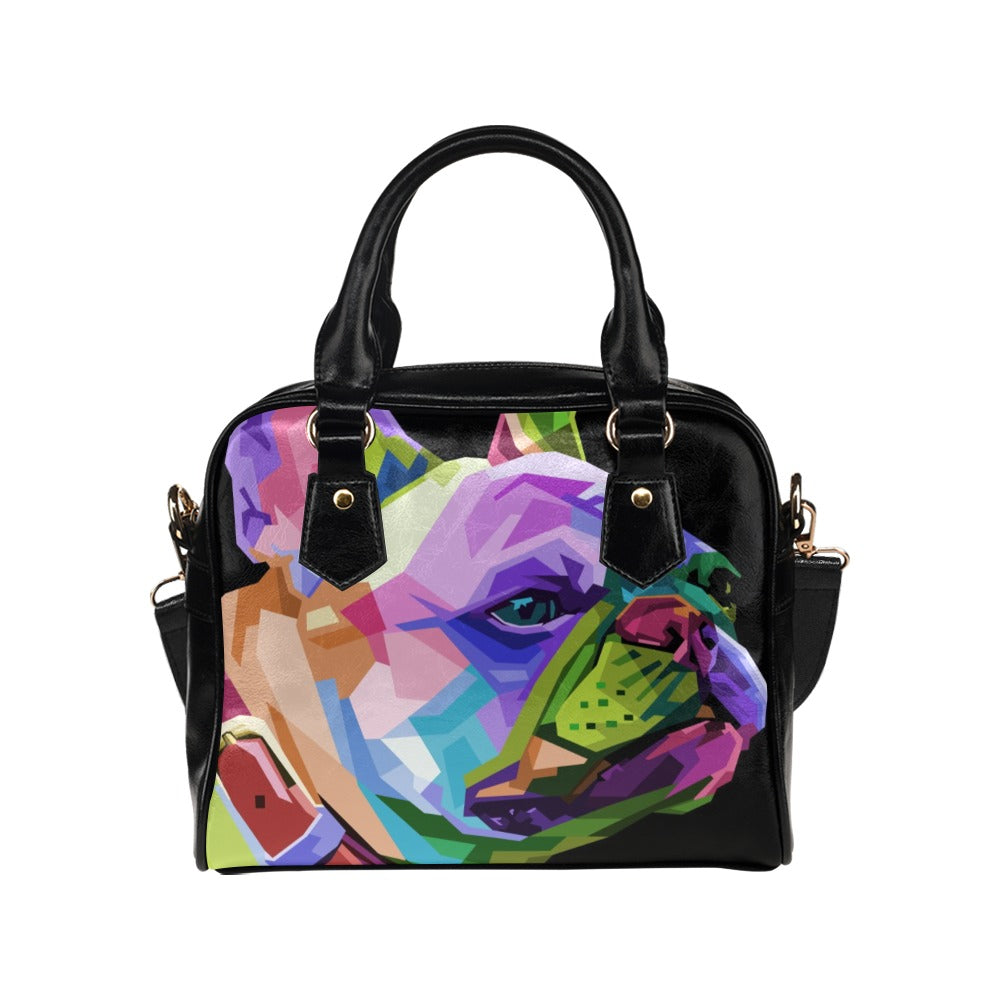 Cute french bulldog geometric pop art style Shoulder Handbag