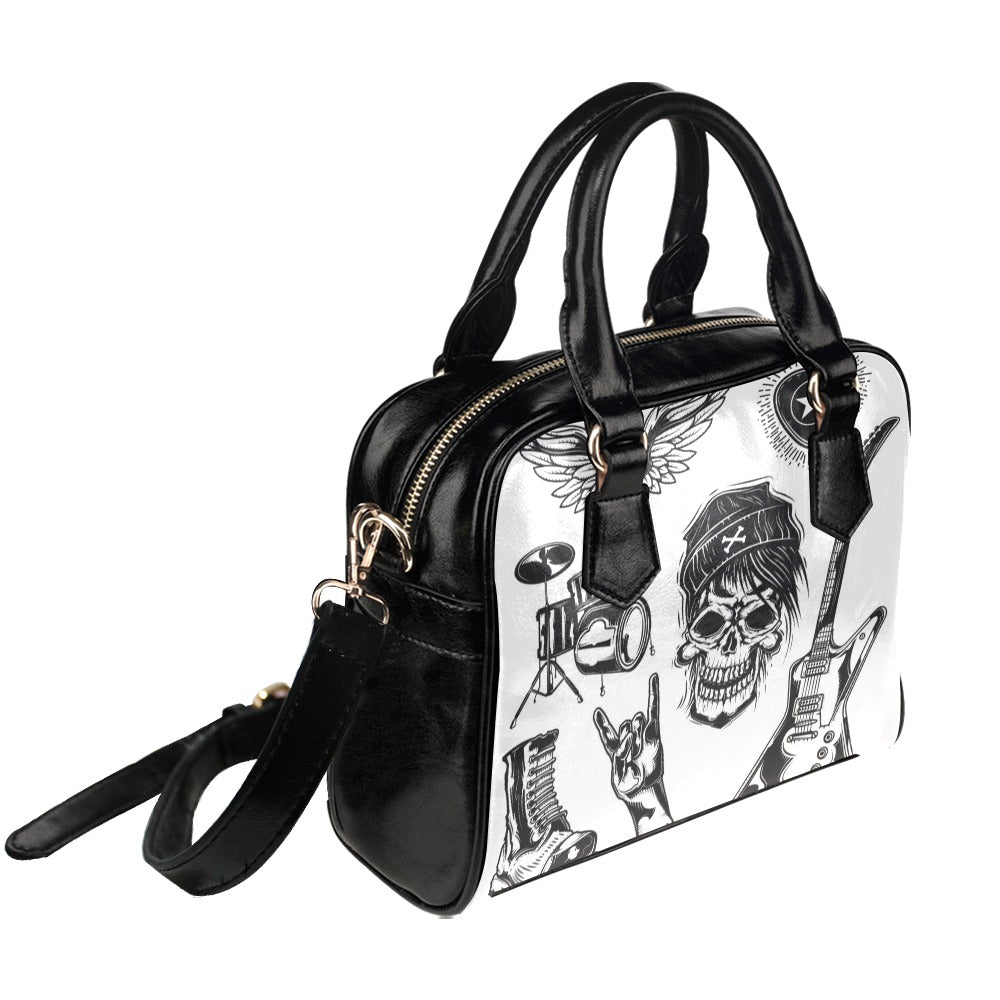 Rock Elements Skull Boot Drums Guitar Rock Music Shoulder Handbag