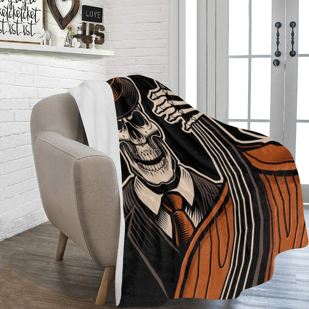 Skeleton With Double Bass Tattoo Ultra-Soft Micro Fleece Blanket 60"x80"