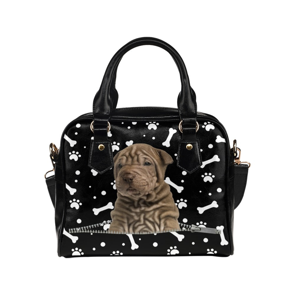 Shar Pei Zip Paws and Bones Shoulder Handbag