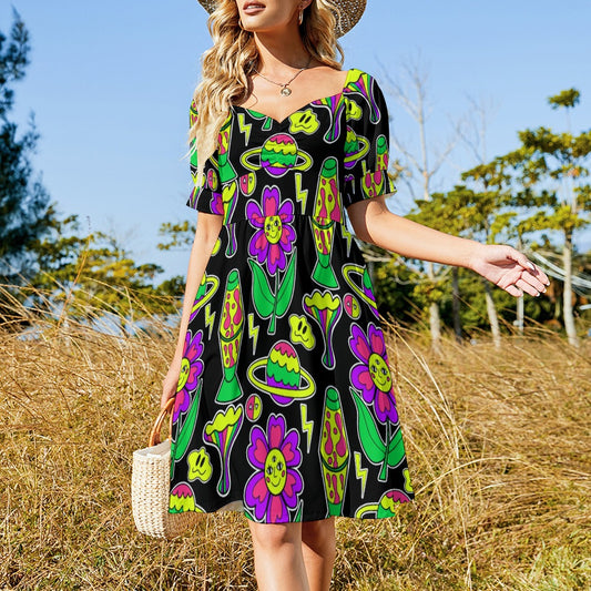 Psychedelic Neon Trip Sweetheart Dress