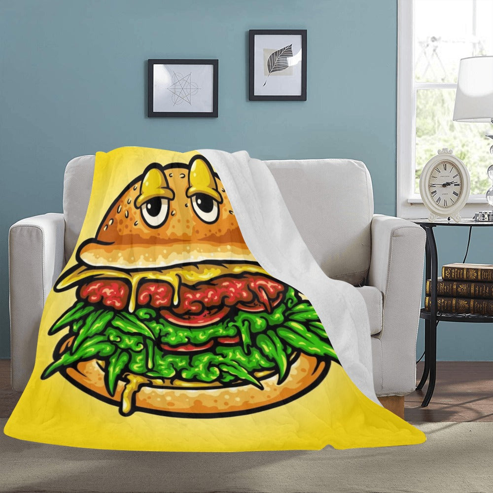 Vegan Burger Weed Cannabis Character Illustration Ultra-Soft Micro Fleece Blanket 60"x80"