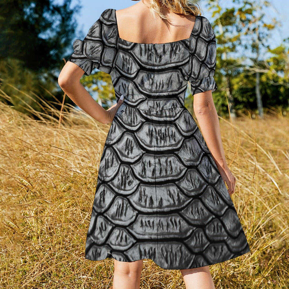 Reptile Skin Crocodile Snake Black Printed Sweetheart Dress