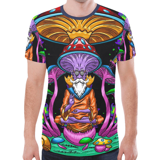 Psychedelic mushroom wise meditation illustration New All Over Print T-shirt