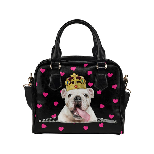 English Bulldog King Hearts Shoulder Handbag