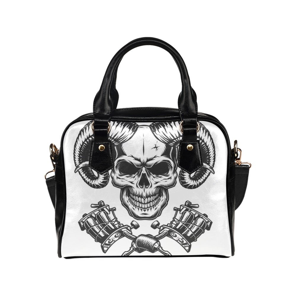 Vintage Monochrome Demon Skull Shoulder Handbag