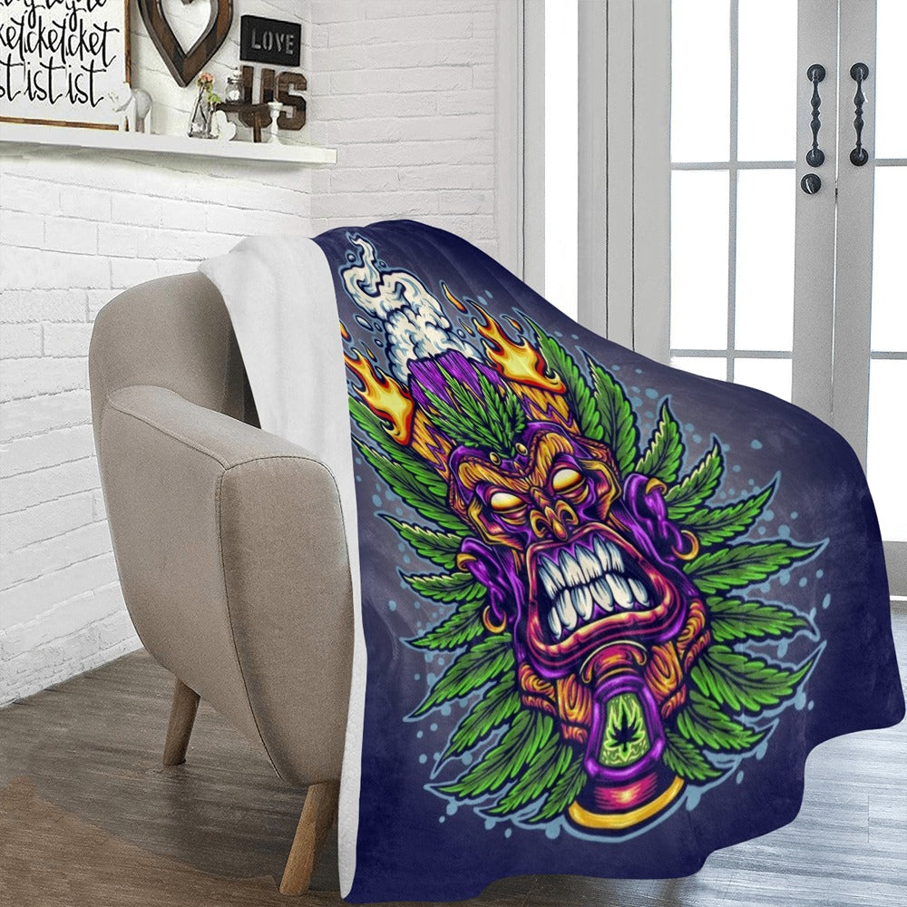 Angry Tiki Trippy Marijuana Leaf and Cloud Illustrations Ultra-Soft Micro Fleece Blanket 60"x80"