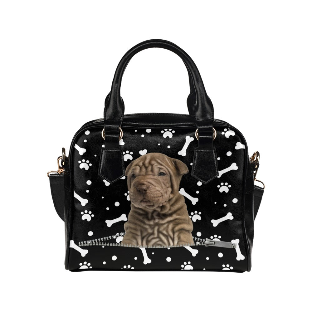 Shar Pei Zip Paws and Bones Shoulder Handbag