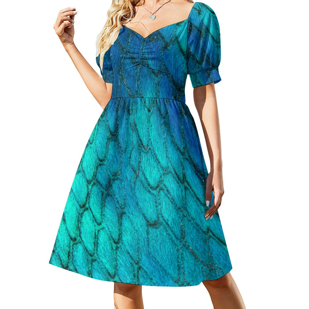 Reptile Skin Crocodile Snake Blue Green Printed Sweetheart Dress