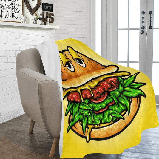 Vegan Burger Weed Cannabis Character Illustration Ultra-Soft Micro Fleece Blanket 60"x80"