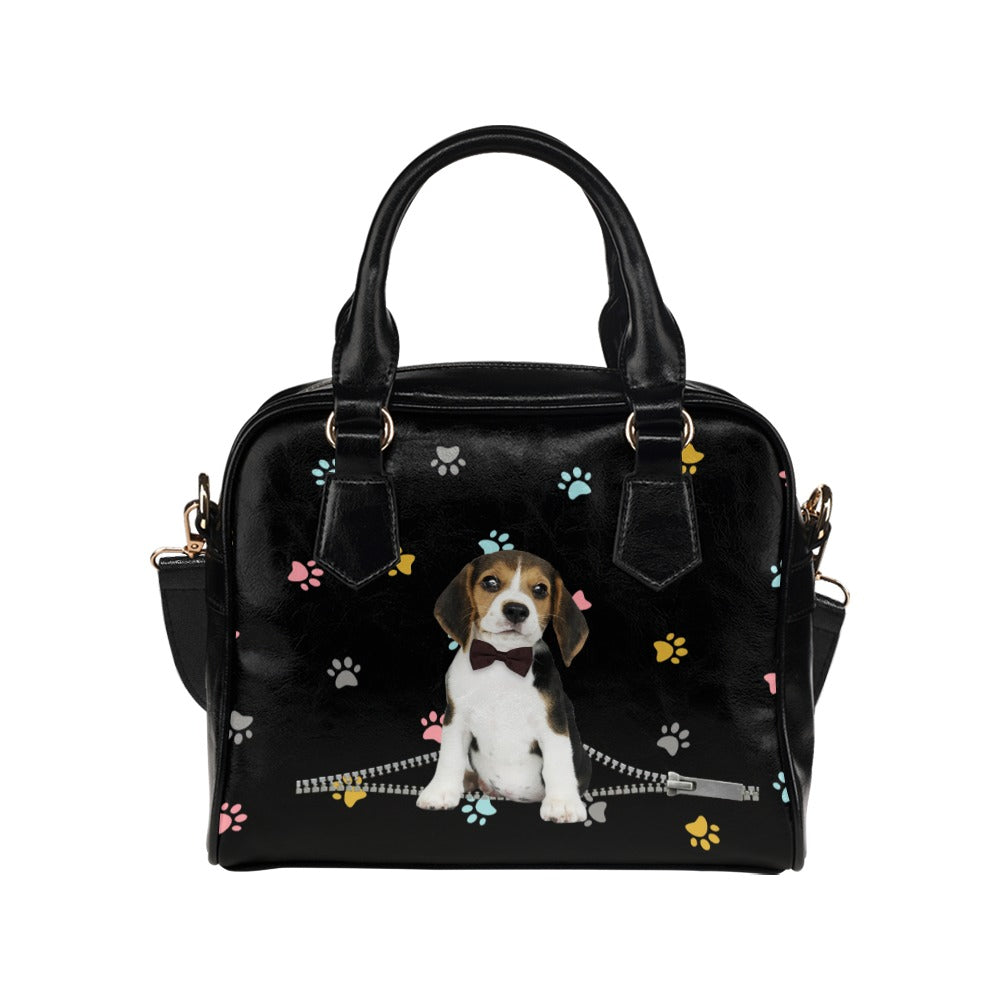 Beagle Zip Colorful Paws Shoulder Handbag