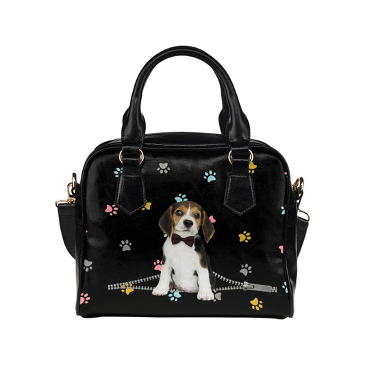 Beagle Zip Colorful Paws Shoulder Handbag