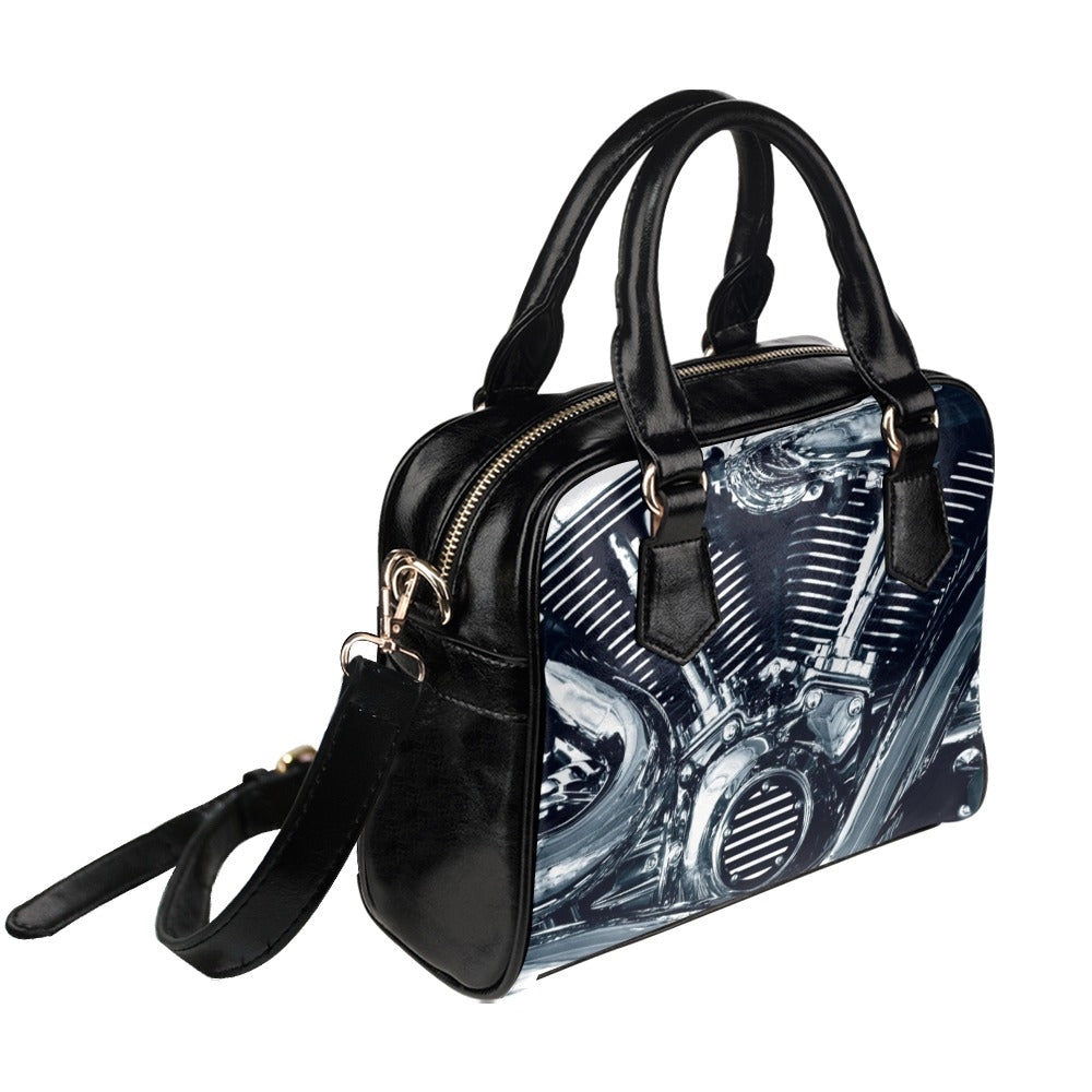 Chromium Plated V Type Motorbike Engine Shoulder Handbag