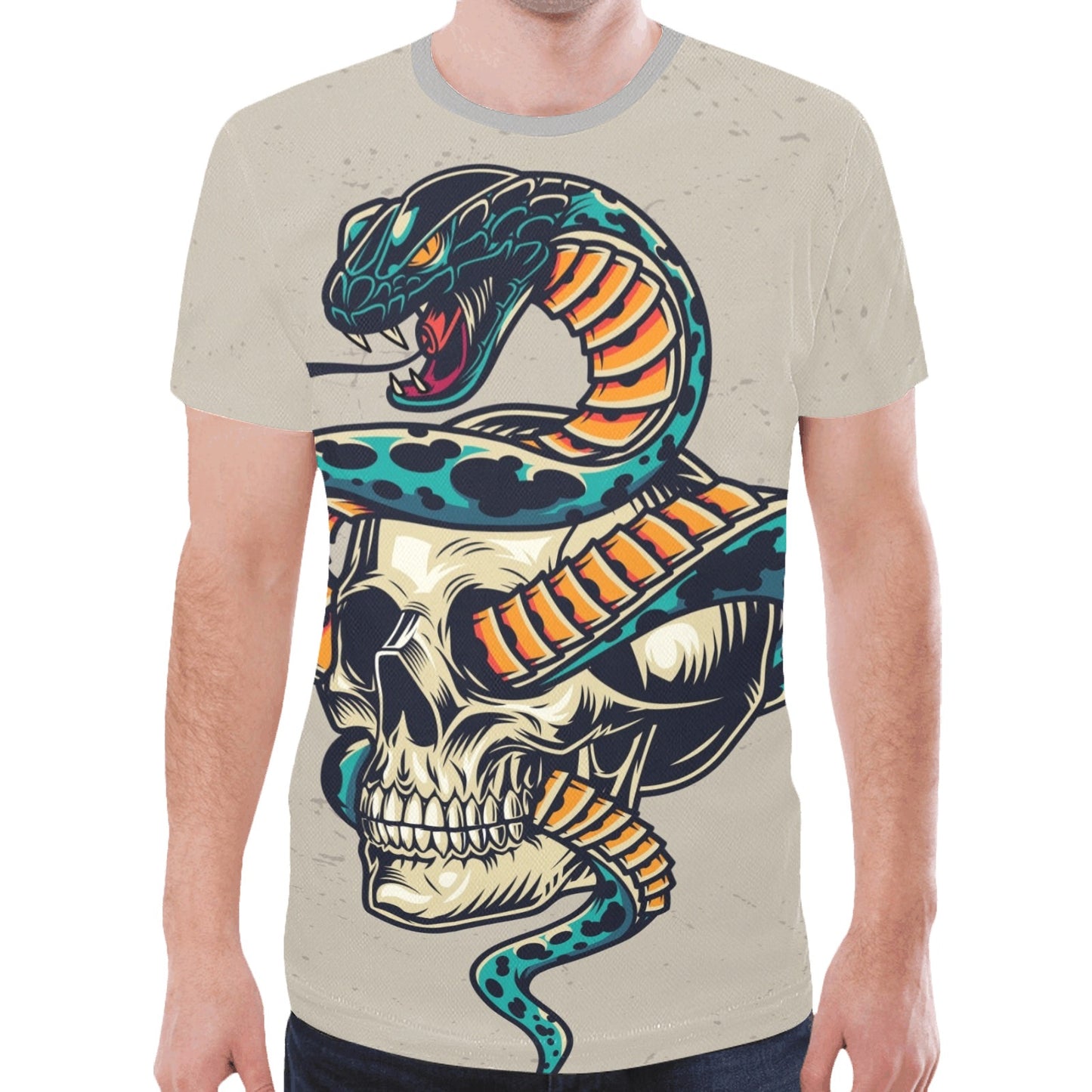 Snake Entwined Skull Rock Punk New All Over Print T-shirt