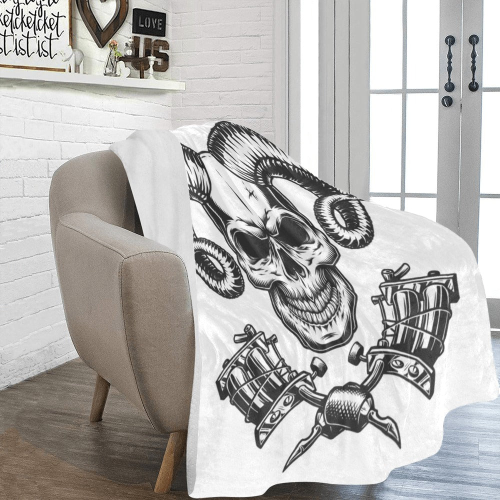 Vintage Monochrome Demon Skull Ultra-Soft Micro Fleece Blanket 60"x80"