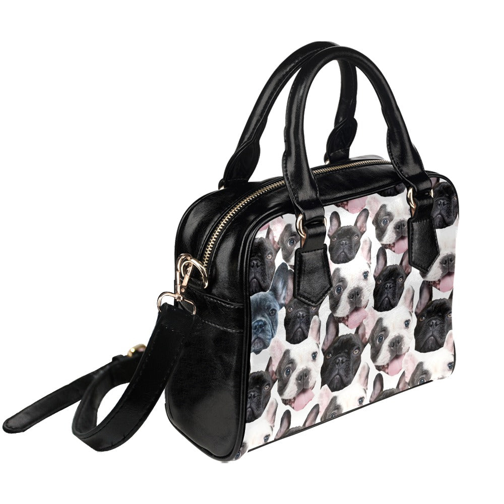 White And Black French Bulldog Collage Shoulder Handbag