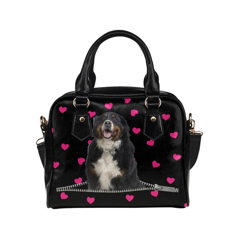 Bernese Mountain Dog Zip Hearts Shoulder Handbag