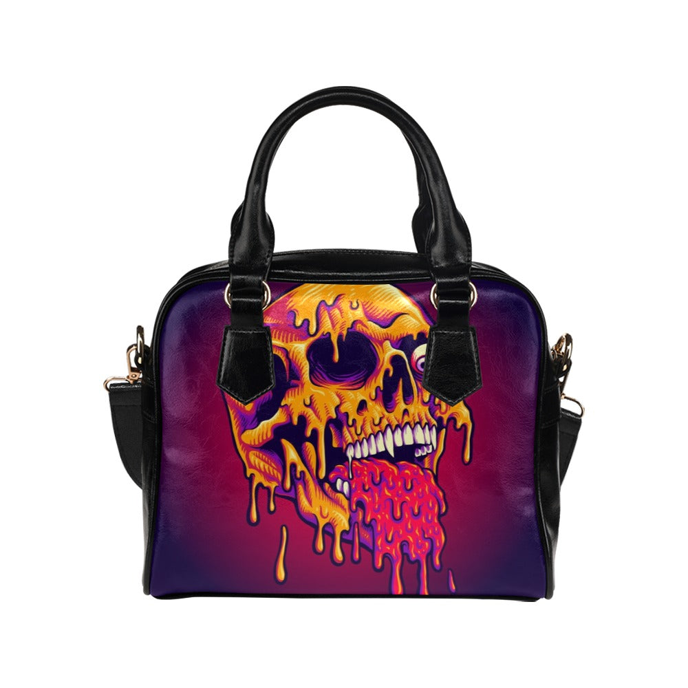 Psychedelic Trippy Zombie Skull Melt Shoulder Handbag