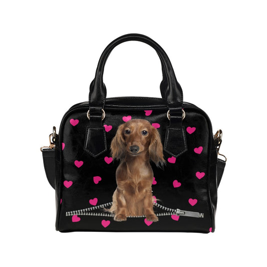 Dachshund Zip Hearts Shoulder Handbag