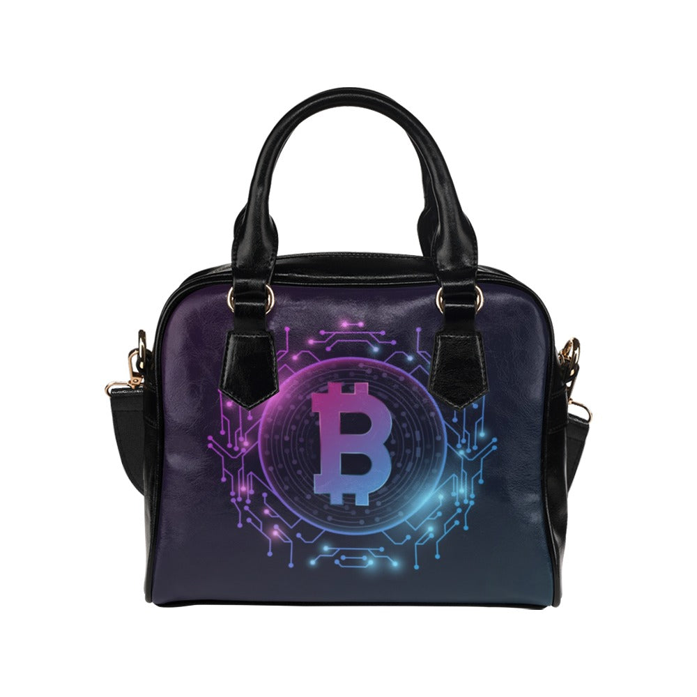 Futuristic Purple Bitcoin Digital Currency Shoulder Handbag