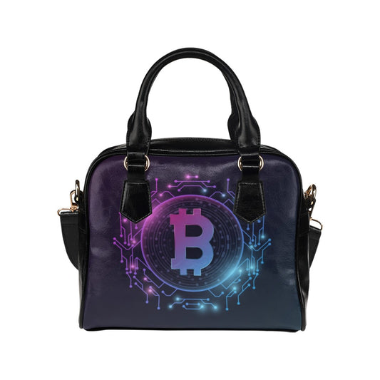 Futuristic Purple Bitcoin Digital Currency Shoulder Handbag