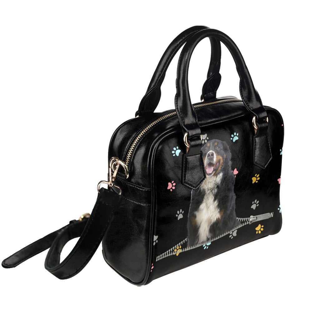 Bernese Mountain Dog Zip Colorful Paws Shoulder Handbag