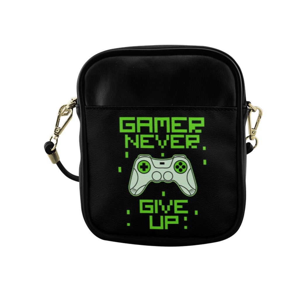 Gamer Never Give Up Quote Sling Bag