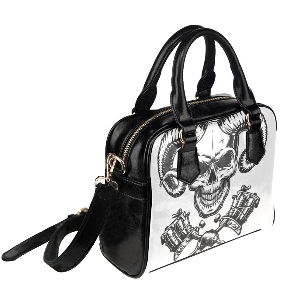 Vintage Monochrome Demon Skull Shoulder Handbag