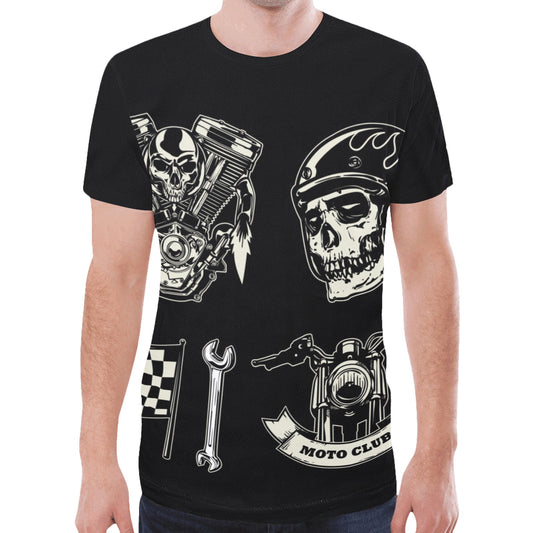 Motorcycle Skull Set Rock Style New All Over Print T-shirt