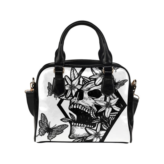 Skull Tattoo Art Flowers Drawing Sketch Black Shoulder Handbag