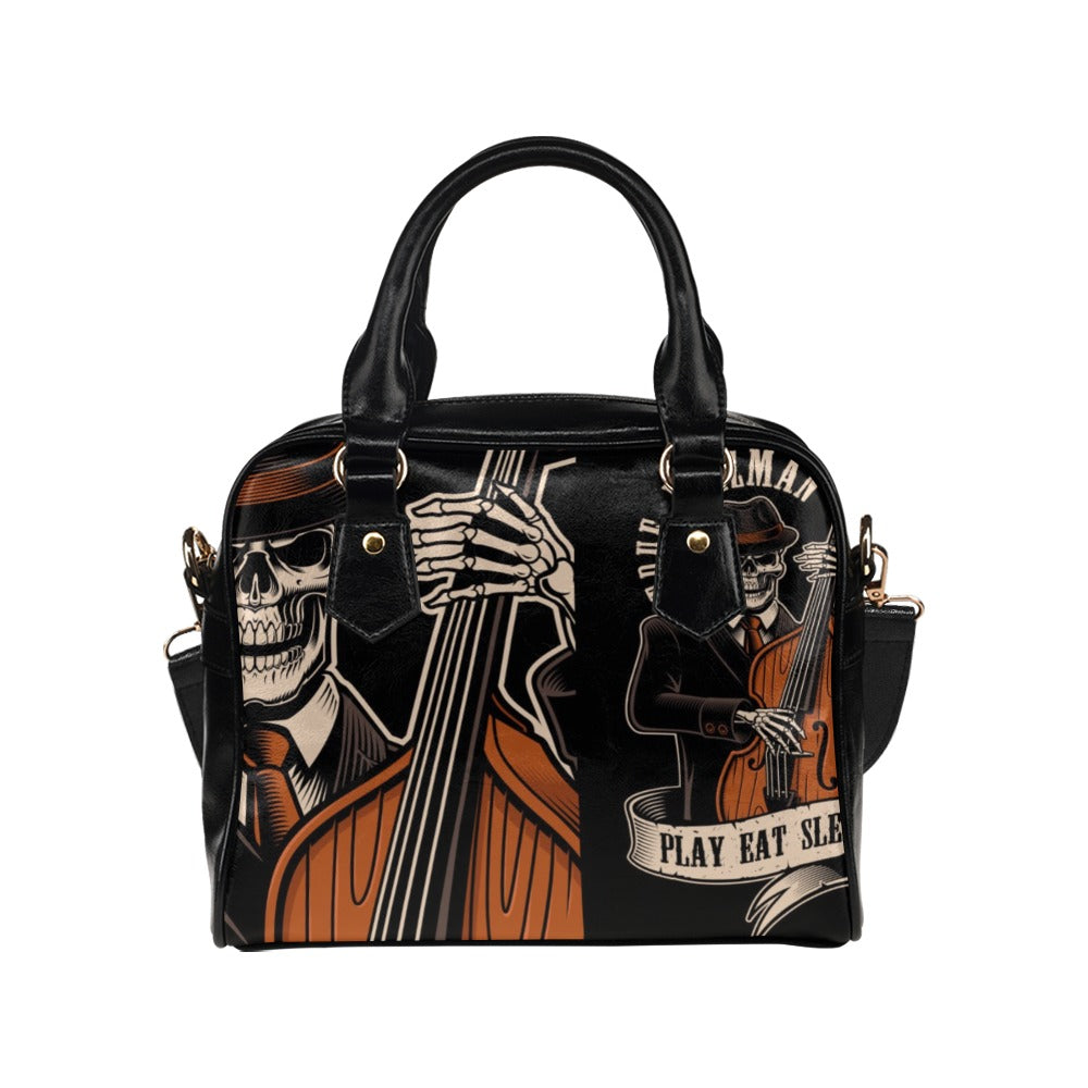 Skeleton With Double Bass Jazz Music Shoulder Handbag