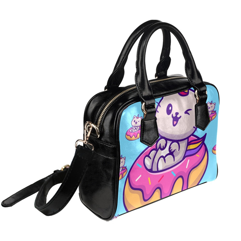 Cat doughnut unicorn blue cartoon Shoulder Handbag