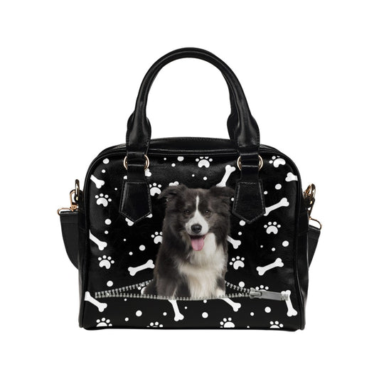 Border Collie Zip Paws and Bones Shoulder Handbag