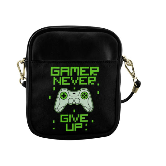 Gamer Never Give Up Quote Sling Bag