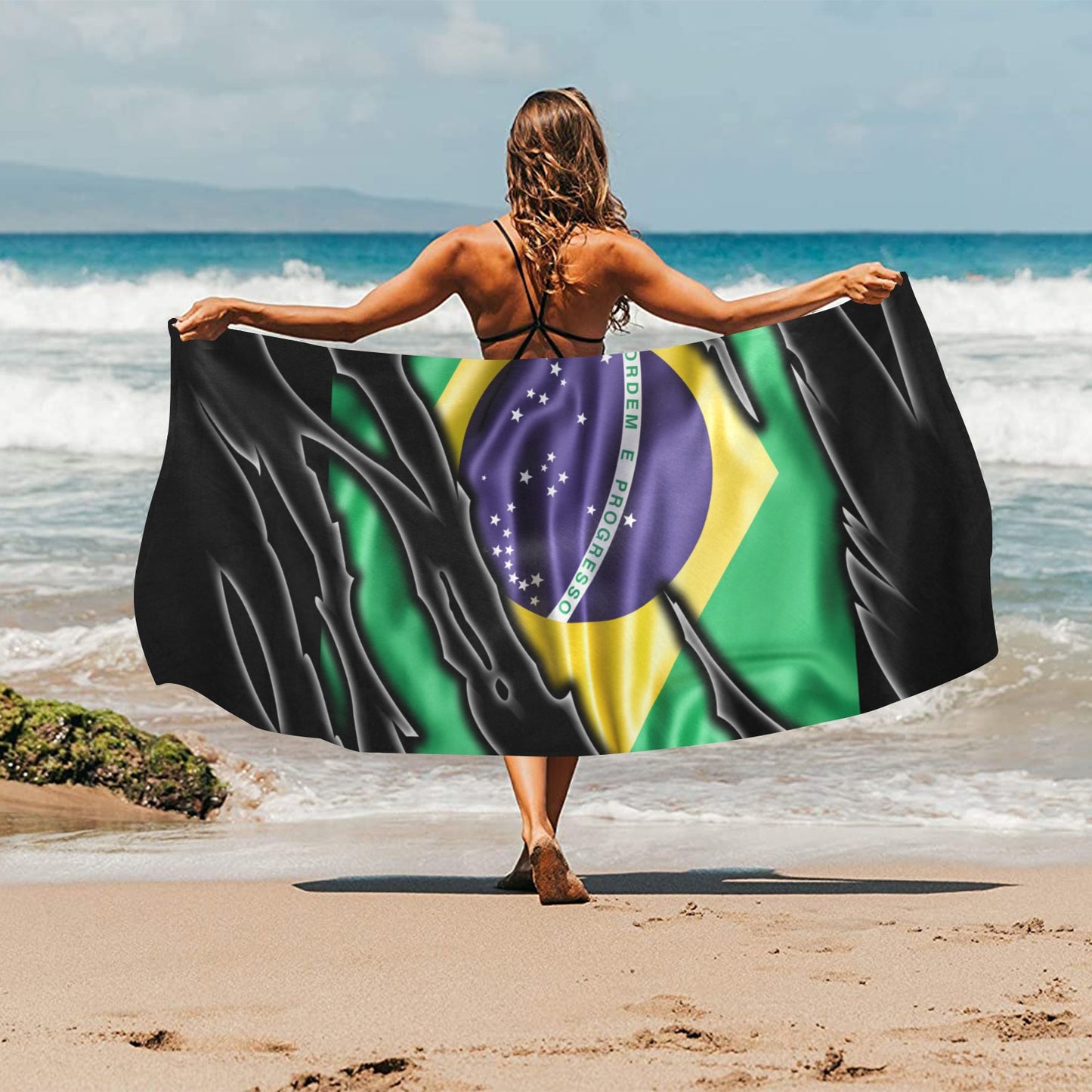 Flag Brazil patriot love Beach Towel 32"x 71"